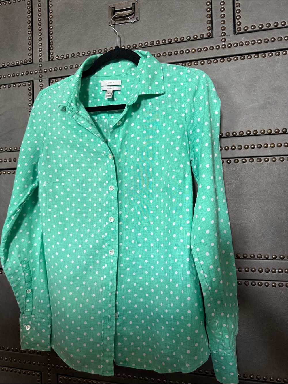 J. Crew Green Polka Dot Linen Shirt Size 2